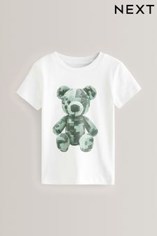 Weiß/Pixel-Bär - Kurzärmeliges T-Shirt mit Motiv (3 Monate bis 7 Jahre) (Q67480) | 6 € - 7 €