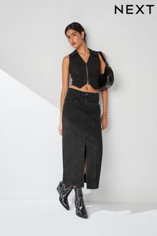 Black Denim Maxi Skirt (Q67561) | AED140