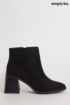 Simply Be Black Classic Heeled Ankle Boots in Extra Wide Fit (Q67579) | LEI 209