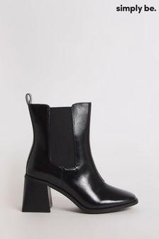 Simply Be Black Regular/Wide Fit PU Chelsea Ankle Heeled Boots (Q67581) | €55