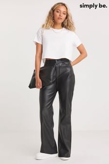 Simply Be Black PU Straight Leg Trousers (Q67584) | $58