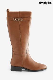 Simply Be Wide Fit Classic Stretch Back Knee High Brown Boots (Q67586) | $108