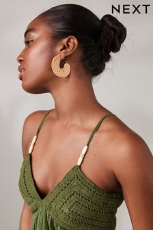 Natural Raffia Weave Wide Hoop Earrings (Q67672) | 18 €