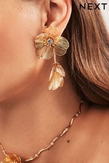 Gold Tone Flower Drop Statement Earrings (Q67684) | kr240