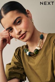 Gold Tone Green Chunky Beaded Necklace (Q67685) | €21