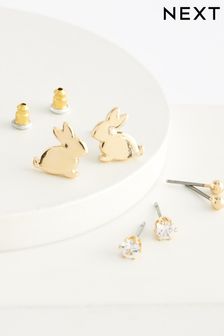 Золотистый цвет - Набор серег-гвоздиков с кроликами (Q67692) | €10
