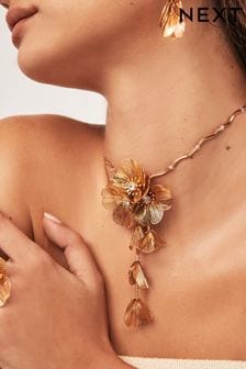 Gold Tone Flower Drop Y Necklace (Q67701) | LEI 114
