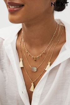 Gold Tone Layered Tassel Necklace (Q67706) | kr260