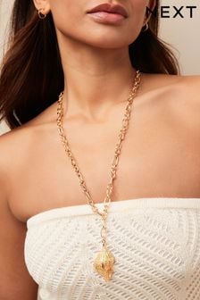 Gold Tone Shell Long Pendant Necklace (Q67709) | SGD 21