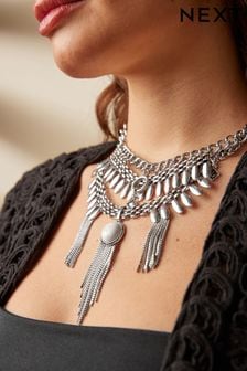 Burnished Silver Statement Layered Boho Necklace (Q67729) | NT$930