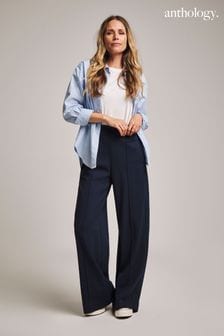 Anthology By JD Williams- Ponte Pull On Wide Leg Navy Trousers (Q67812) | LEI 209