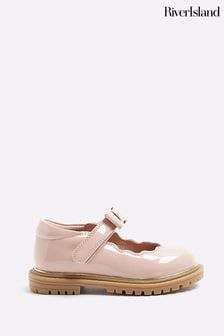 River Island Pink Girls Scallop Bow Mary Jane Shoes (Q67875) | LEI 131