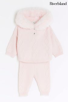 River Island Pink Baby Girls Sweat Top & Jogger Sets (Q67876) | KRW61,900