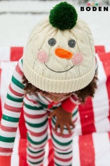 Boden White Festive Snowman Knitted Beanie (Q67889) | €10.50 - €12