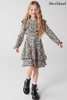 River Island Cream Girls Animal Print Fouchette Dress (Q67899) | €27 - €34