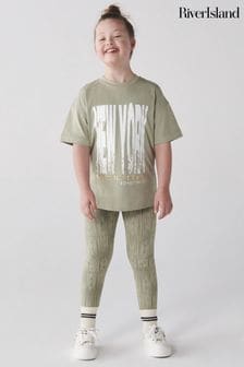 River Island Green Girls New York Graphic T-Shirt Set (Q67913) | OMR9