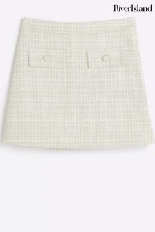 Fustă cu linie A din tricot boucle pentru fete River Island Cream (Q67944) | 131 LEI