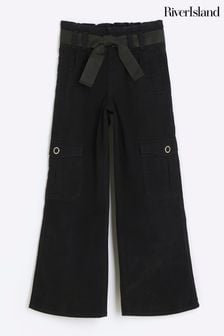 River Island Black Girls Paperbag Belted Carpenter Trousers (Q67949) | €14.50