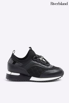 River Island Black Girls Quilted Runner Trainers (Q67965) | HK$288