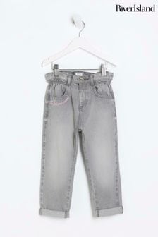 River Island Grey Girls Heart Pocket Paperbag Jeans (Q67973) | $26