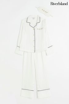 River Island White Girls Satin Striped Pyjamas (Q67978) | €16 - €20
