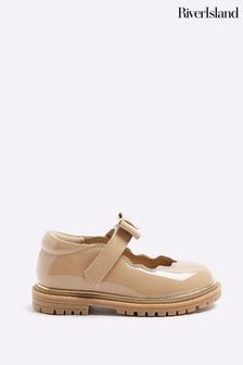 River Island Brown Girls Scallop Bow Mary Jane Shoes (Q67986) | $35