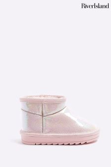 River Island Pink Girls Sequin Vinyl Boots (Q67988) | €12.50