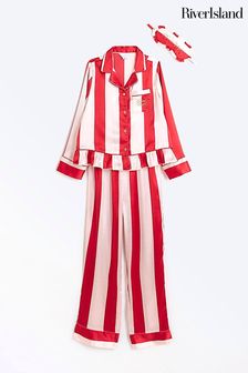 River Island Red Girls Peplum Striped Xmas Pyjamas (Q68015) | €17.50