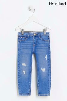River Island Blue Mini Girls Ripped Skinny Jeans (Q68034) | Kč595
