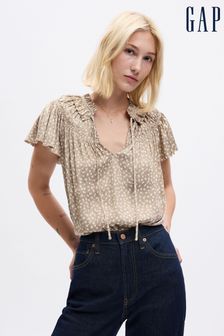 Коричневый - Gap блузка с короткими рукавами и оборками (Q68064) | €59