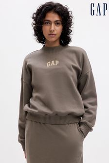 Gap Taupe Brown Arch Logo High Neck Sweatshirt (Q68065) | kr389