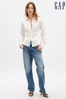 Белый - Атласная рубашка с длинными рукавами и сборками Gap (Q68102) | €69