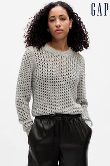 Szary - Gap sweter z długim rękawem i szydełkowanymi wstawkami z okrągłym dekoltem (Q68105) | 285 zł