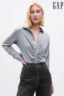 Gris - Camisa de manga larga de satén con pliegues de Gap (Q68122) | 71 €
