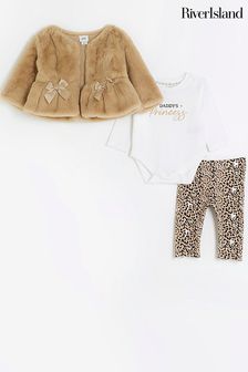 River Island Brown Peplum Baby Girls Fur Bodysuit & Legging Set (Q68207) | €21