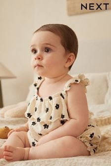 Cream/Black Floral Textured Strappy Baby Romper (Q68286) | €10 - €13