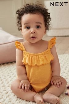 Yellow Textured Strappy Baby Romper (Q68322) | SGD 11 - SGD 15