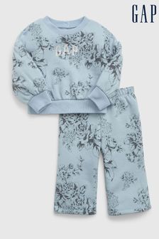 Gap Blue Glitter Logo Floral Sweat Set (Newborn - 24mths) (Q68348) | Kč990