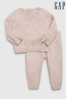 Gap Pink Heart Knit Jumper and Jogger Set (Newborn - 24mths) (Q68495) | €55