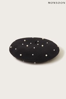 Monsoon Black Pearl Wool Beret Hat (Q68574) | €16