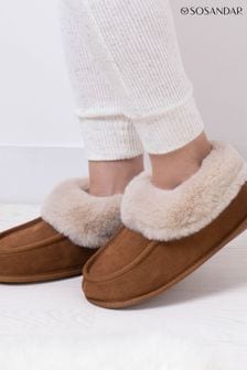 Sosandar Brown Suede Faux Fur Lined Boot Slippers (Q68596) | ₪ 191
