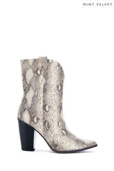 Mint Velvet Animal Snake Leather Cowboy Boots (Q68606) | €79