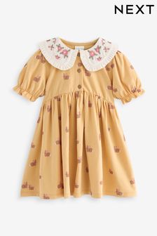 Ochre Yellow Short Sleeve Collar Dress (3mths-7yrs) (Q68691) | $19 - $22