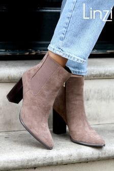 Linzi Brown Galore Block Heeled Pointed Toe Ankle Boots (Q68782) | €60