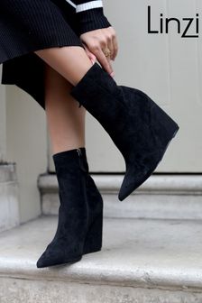 Linzi Black Karis Wedged Ankle Boots (Q68789) | $67