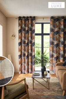 Blue/Orange Collection Luxe Heavyweight Cut Velvet Abstract Eyelet Lined Curtains (Q68823) | kr2,177 - kr4,131