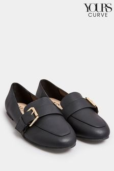 Yours Curve Black Wide Fit PU Buckle Loafers (Q68833) | ₪ 136
