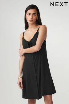 Чорний - Літня сукня з міні-краваткою спереду (Q68845) | 606 ₴