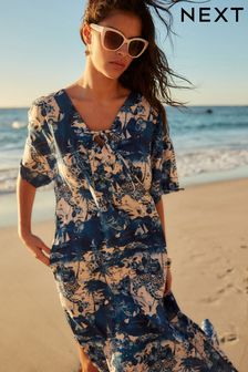 Blau-weiß - Sommerliches Maxi Kaftan Kleid (Q68877) | 51 €