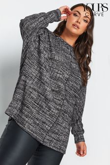Yours Curve Blue Soft Touch Marl Front Seam Long Sleeve Top (Q68888) | $46